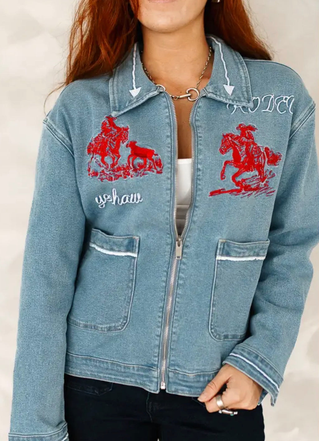 Light Wash Rodeo Stitching Jacket