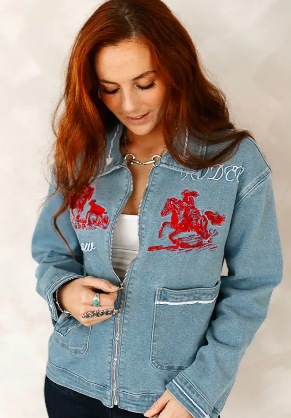 Light Wash Rodeo Stitching Jacket