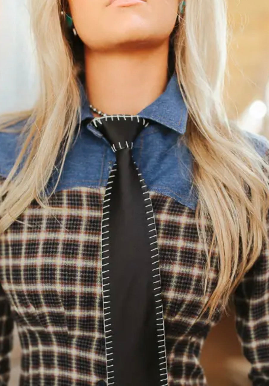 Black Embroidered Horse Western Tie
