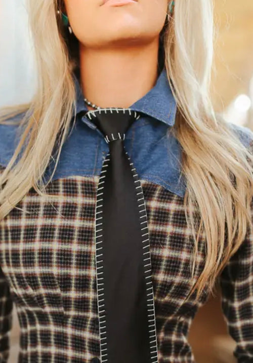 Black Embroidered Horse Western Tie